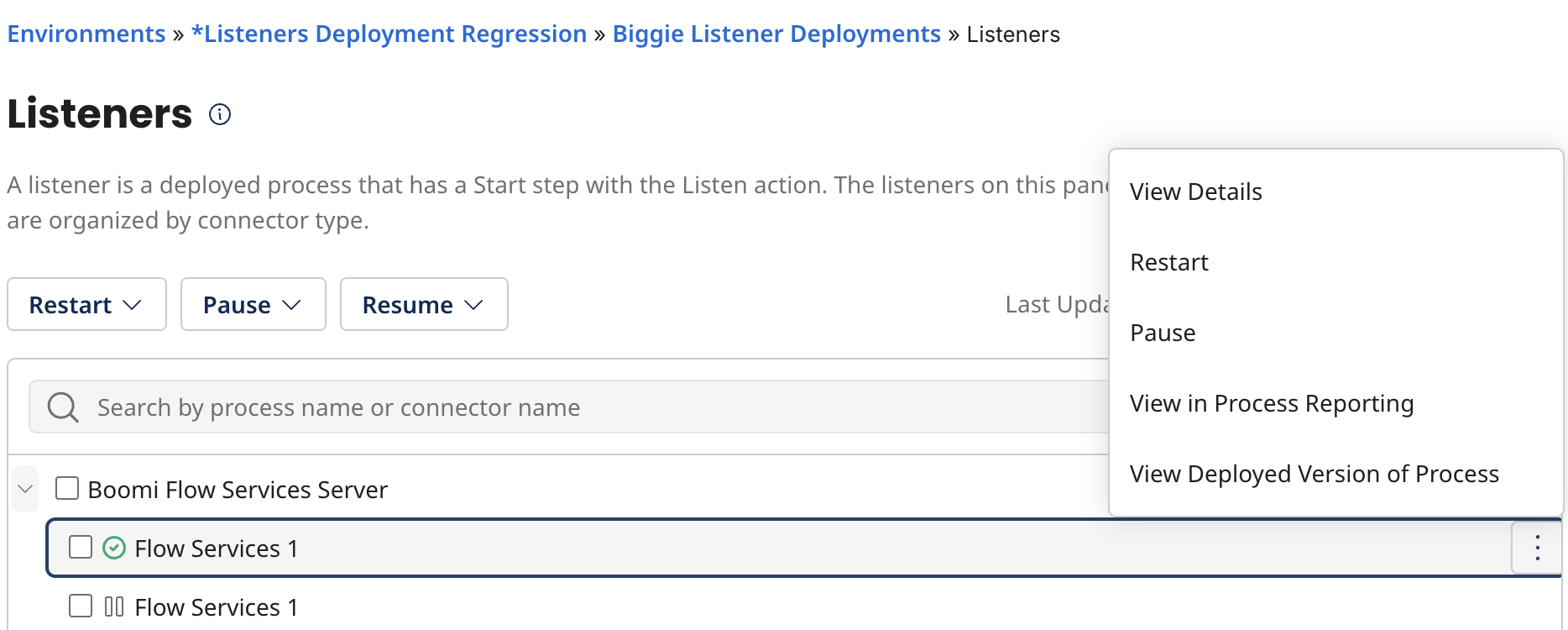 Listener panel status