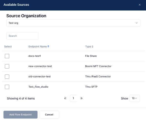 adding an endpoint to the flow sources endpoint editor