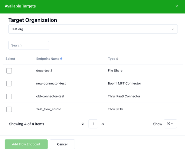 adding an endpoint to the flow targets endpoint editor