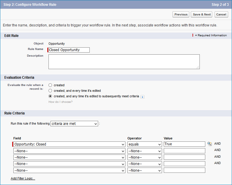 Configure Workflow Rule panel.