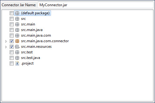 Export Wizard selection of files to include in the connector JAR file.