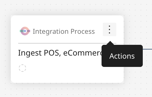 Asset node in the solution canvas showing the Actions menu