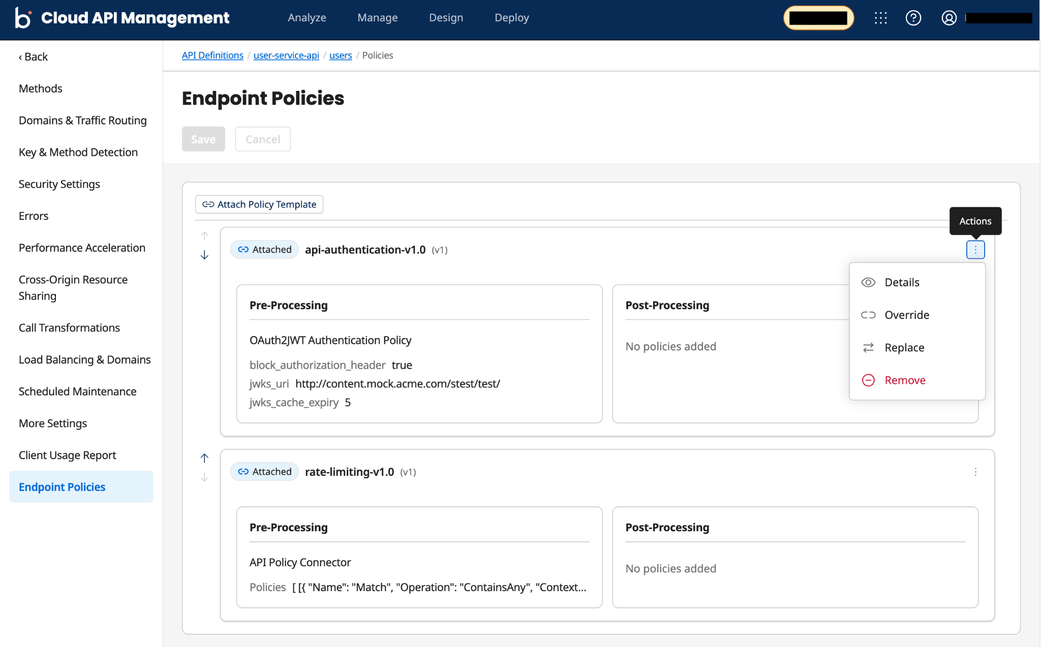 Manage Attached Policy Templates