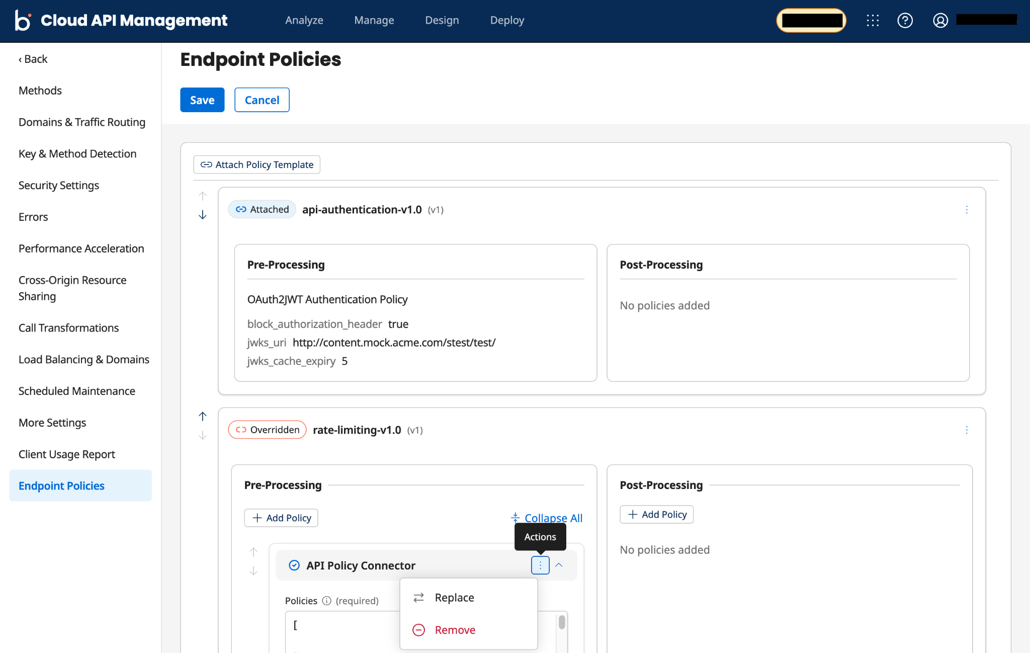 Overridden policy template