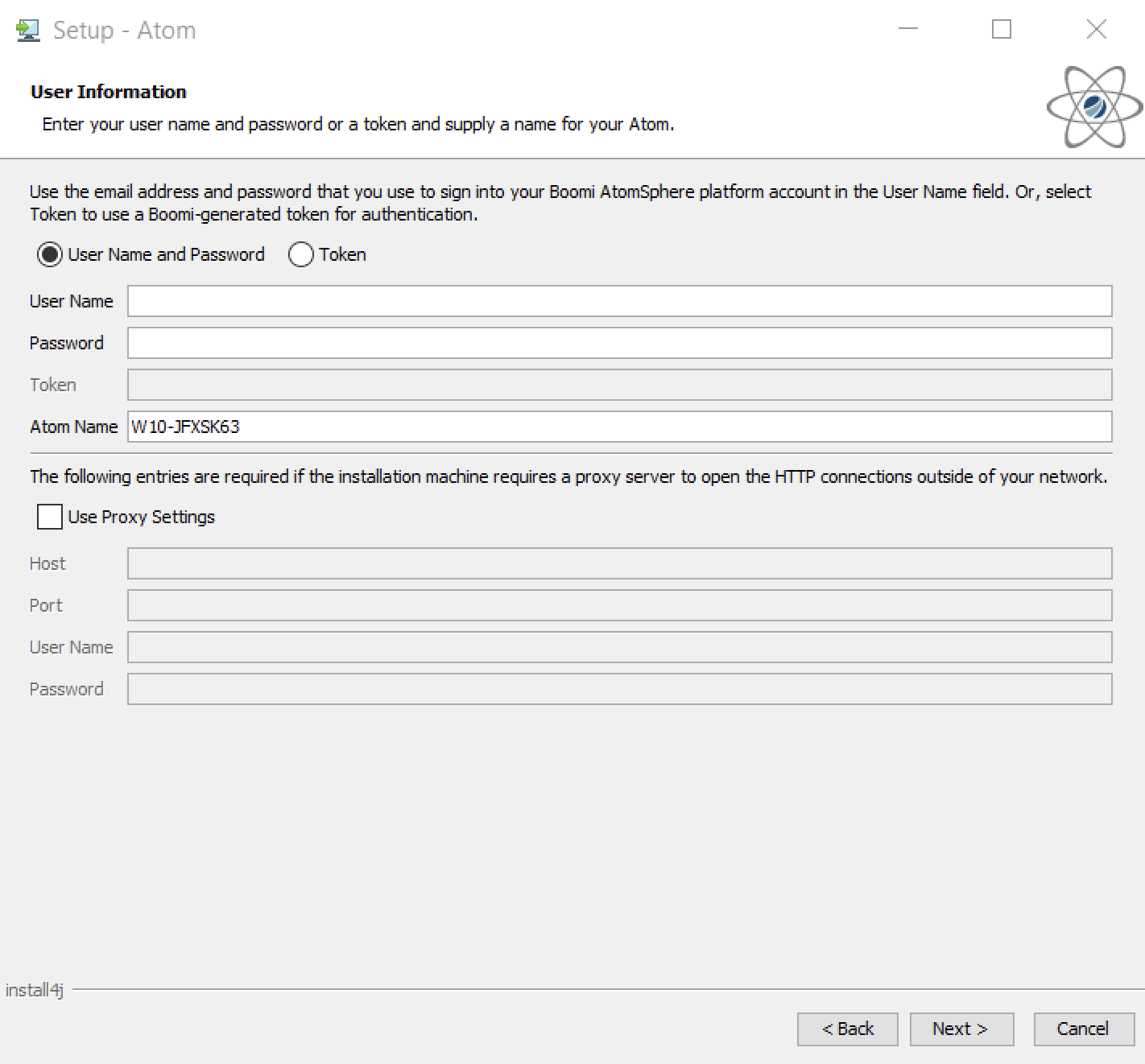 conKeyRefs.UC_Runtime Setup Wizard, User Information page.