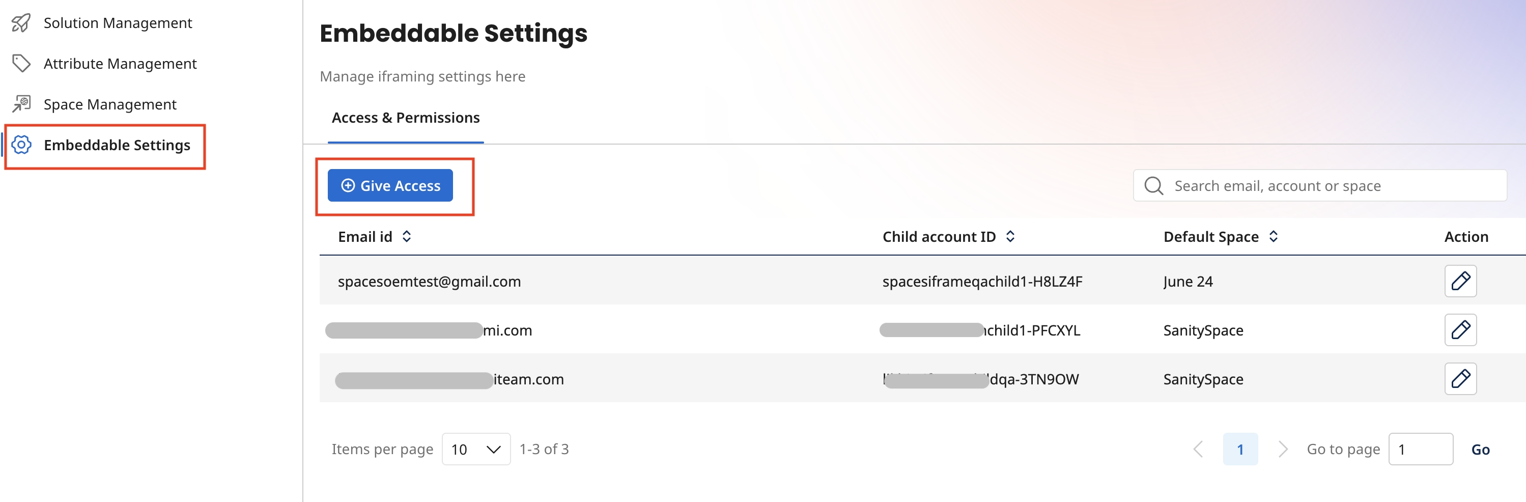 Embeddable Settings