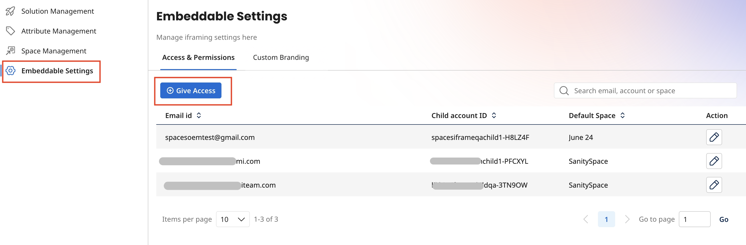 Embeddable Settings